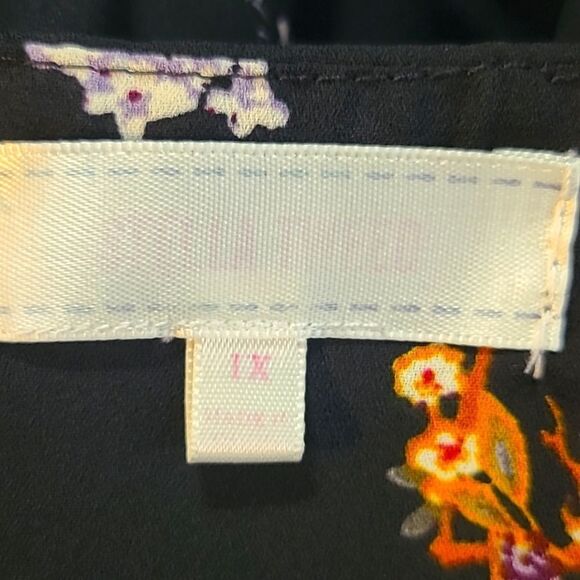 Stella Tweed Black Floral Sleeveless Top, Zipper Front Elastic Waist w/Tie Sz 1X - Picture 7 of 8